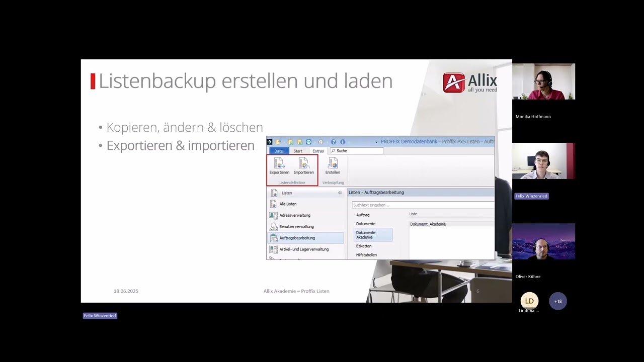 Listenbackup erstellen und Listen exportieren